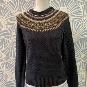 The Reeds Navy Fair Isle Sweater Gold Metallic Knit Winter Cottagecore Sz Small